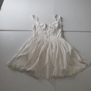 Whimsy Fairy Coquette Milkmaid Dress Womens Large White Black Polka Dot Flirty
